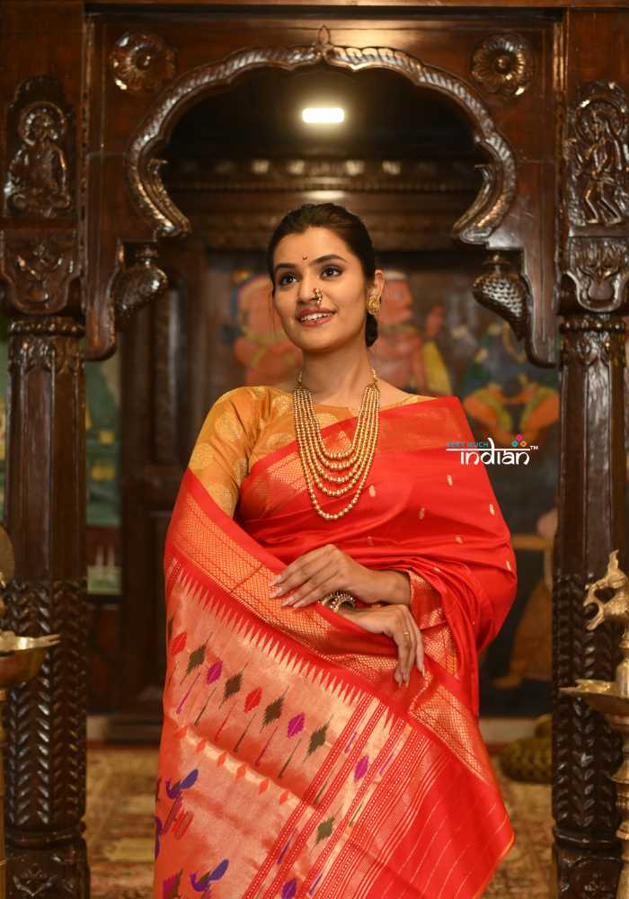 Red Pure Silk Paithani Saree with Double Pallu