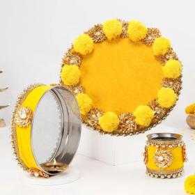 Pompom And Gota Work Puja Thali Set For Karwa Chauth