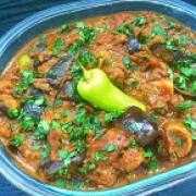 Lamb with Baigaan and Curry Leaves